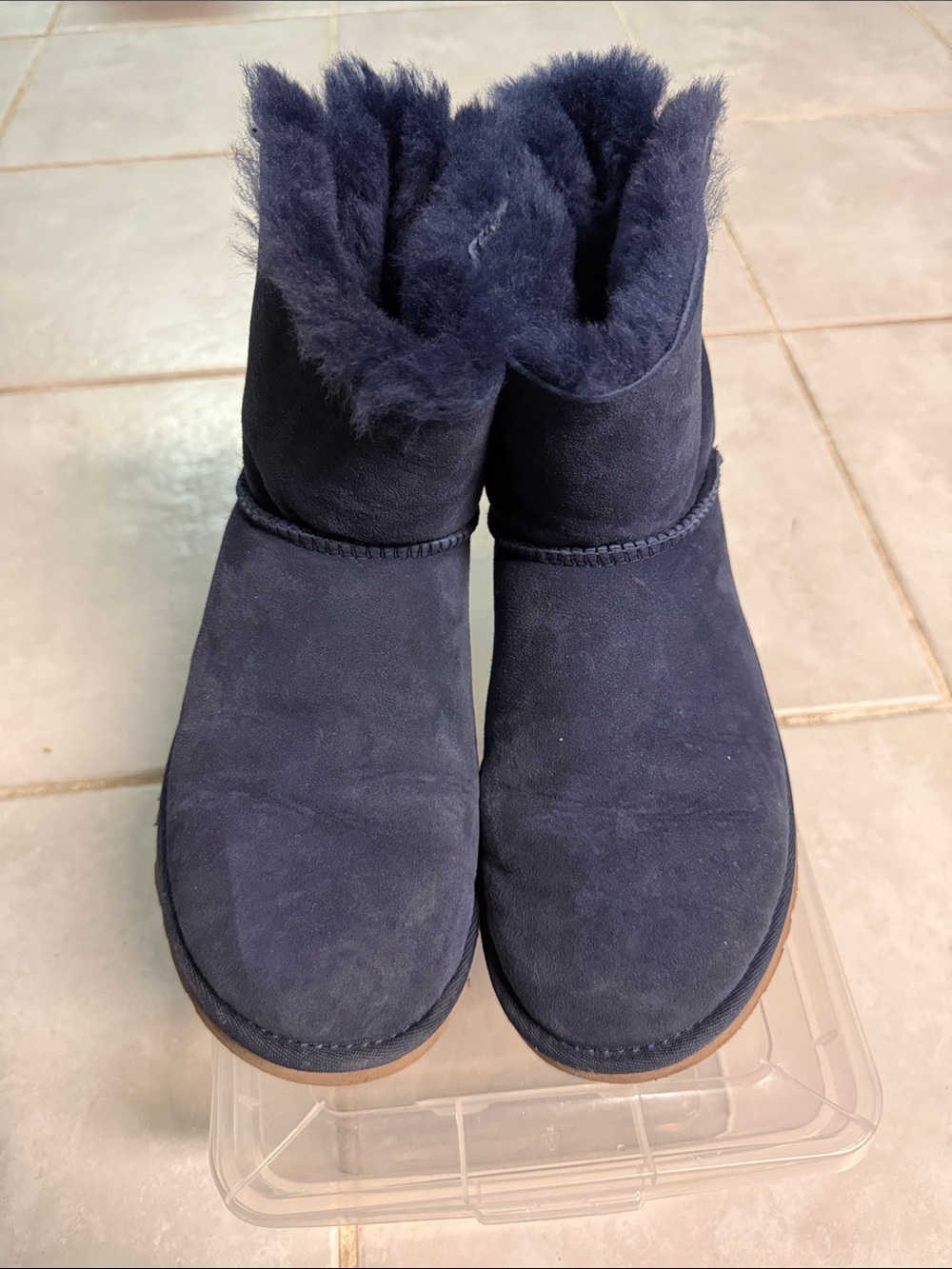 UGG Navy Suede Short Shearling Boots